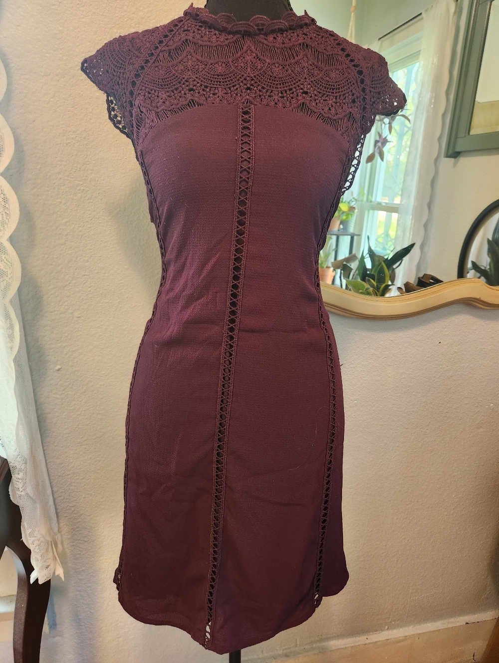 miami Plum Crochet Yoke Sleeveless Midi Dress